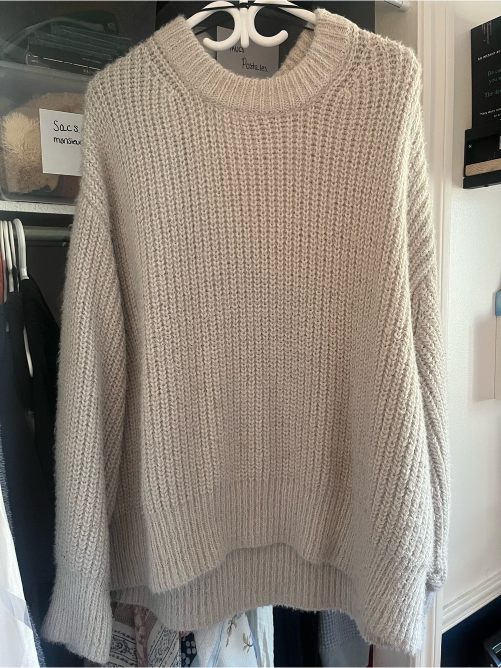 H&M Cream Ribbed Crewneck Sweater OVERSIZED